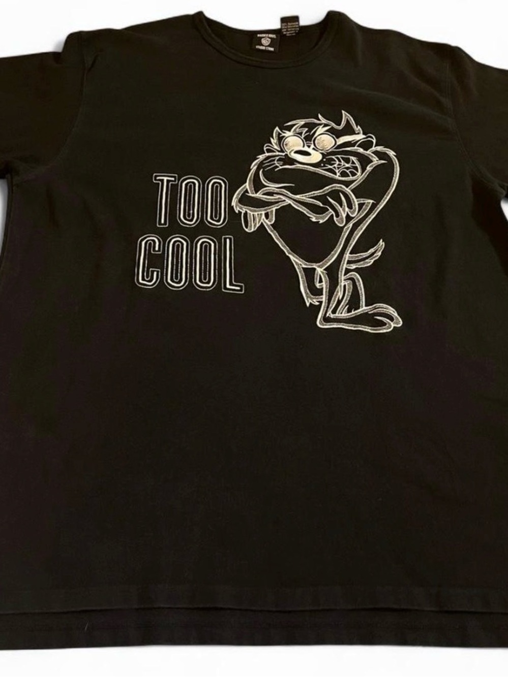 VTG Taz T-Shirt Men's XL Black Too Cool Embroidered Graphic Warner Brothers